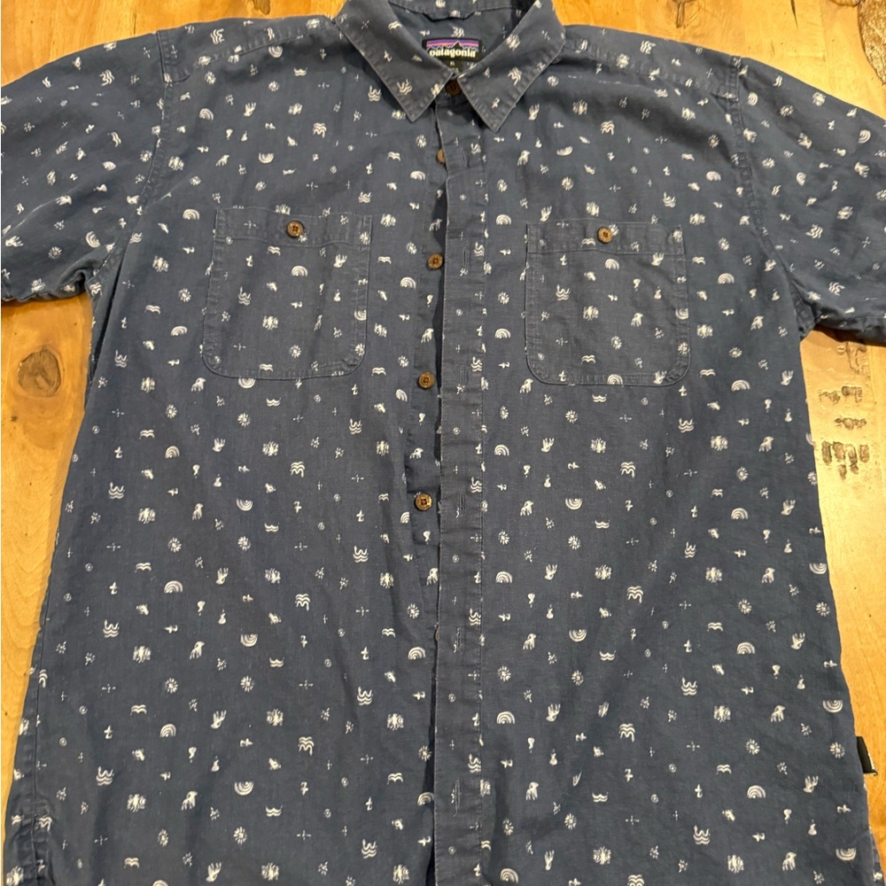 Patagonia Navy Blue Casual Shirt with White Pattern